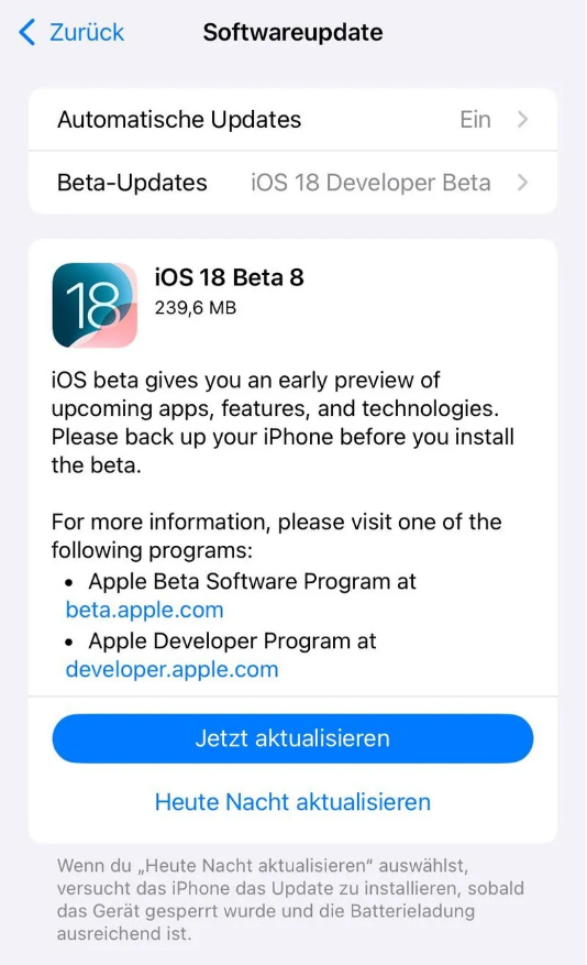 洪湖苹果手机维修分享苹果 iOS / iPadOS 18 开发者预览版 Beta 8 发布 